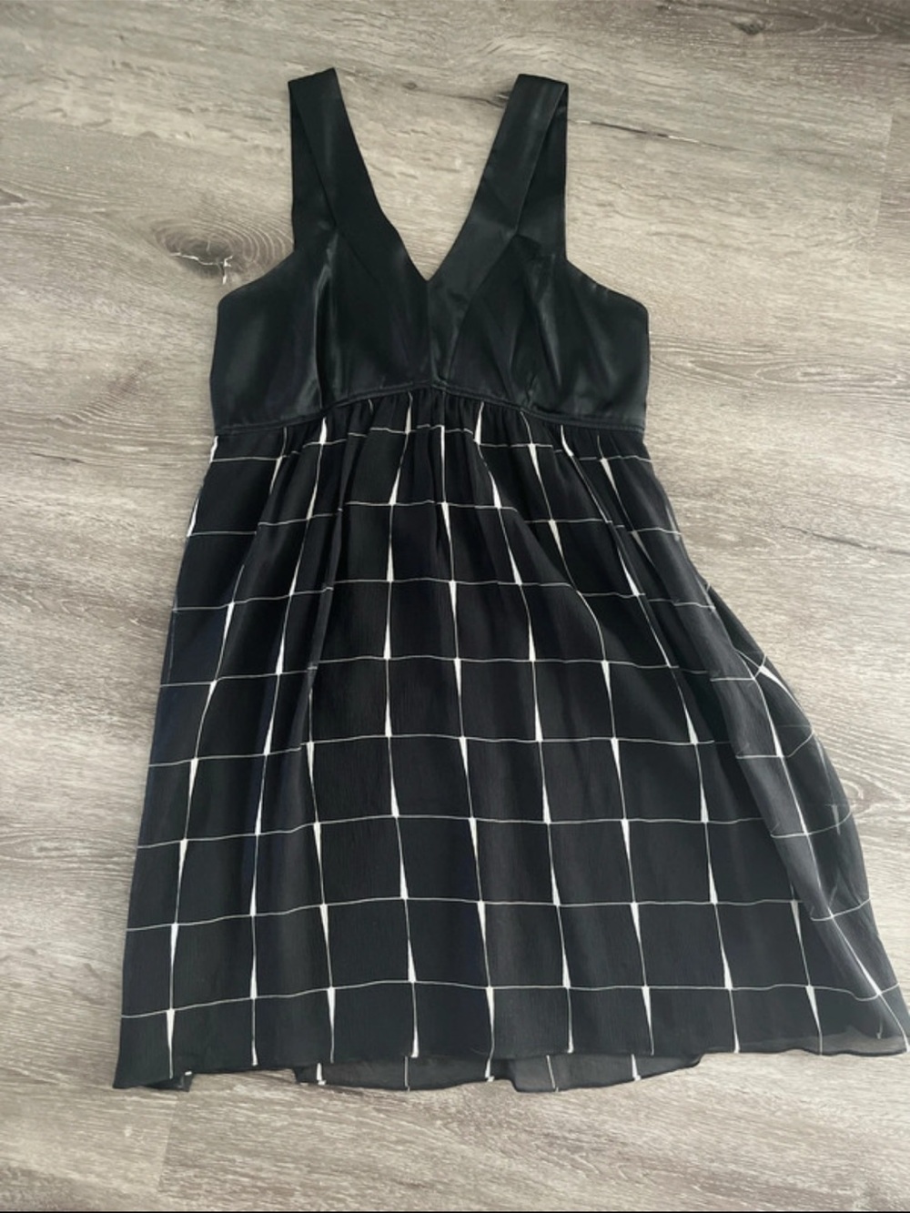 Express Black V-Neck Mini Dress with White Grid